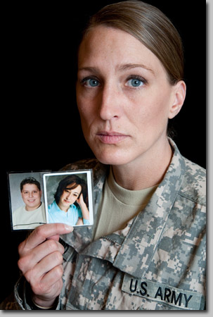 <em>Michelle's a single mother. Her daughter (pictured) joined the military five years ago, and is on her second tour as an MP sergeant in Iraq. When Michelle's son graduated high school and became independent, she joined the military herself. She's been in one year. As a PFC, is outranked by her daughter.</em><br/><br/>
I just thought, I've done so many things, and this would be a new path for me. I was trying to find myself, now that the kids had grown. My whole life really was trying to just raise the kids.