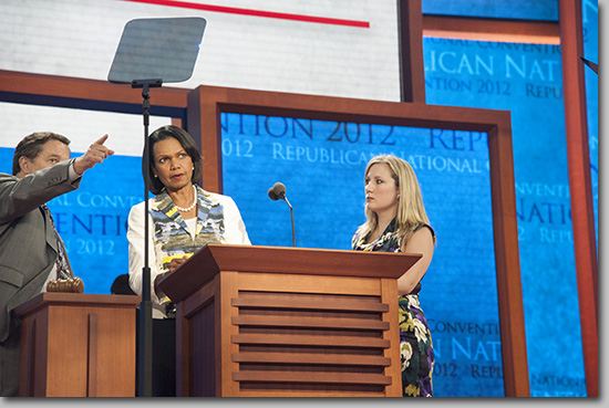  Condoleezza Rice
<br/> prepares for her address.
